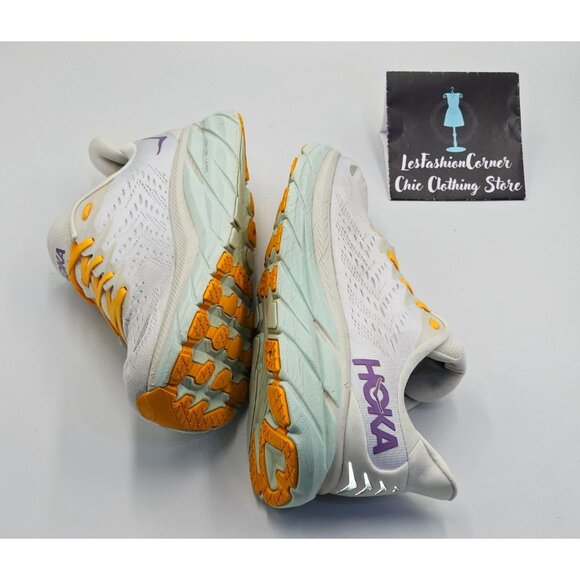 Hoka One One Women's White Yellow Mesh Clifton 8 Running Shoes Size 10B 2658 - Picture 14 of 16